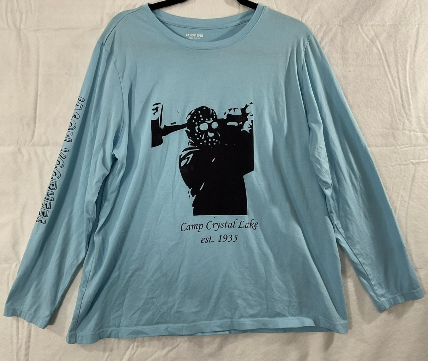 Lands' End Shirt Womens 1X Blue Jason Voorhees Camp Crystal Lake Long Sleeve