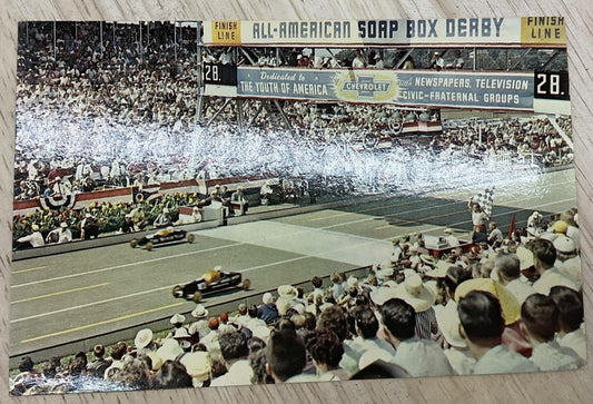 Vintage Akron All-American Soap Box Derby Color Lithograph Postcard 6 X 4 In