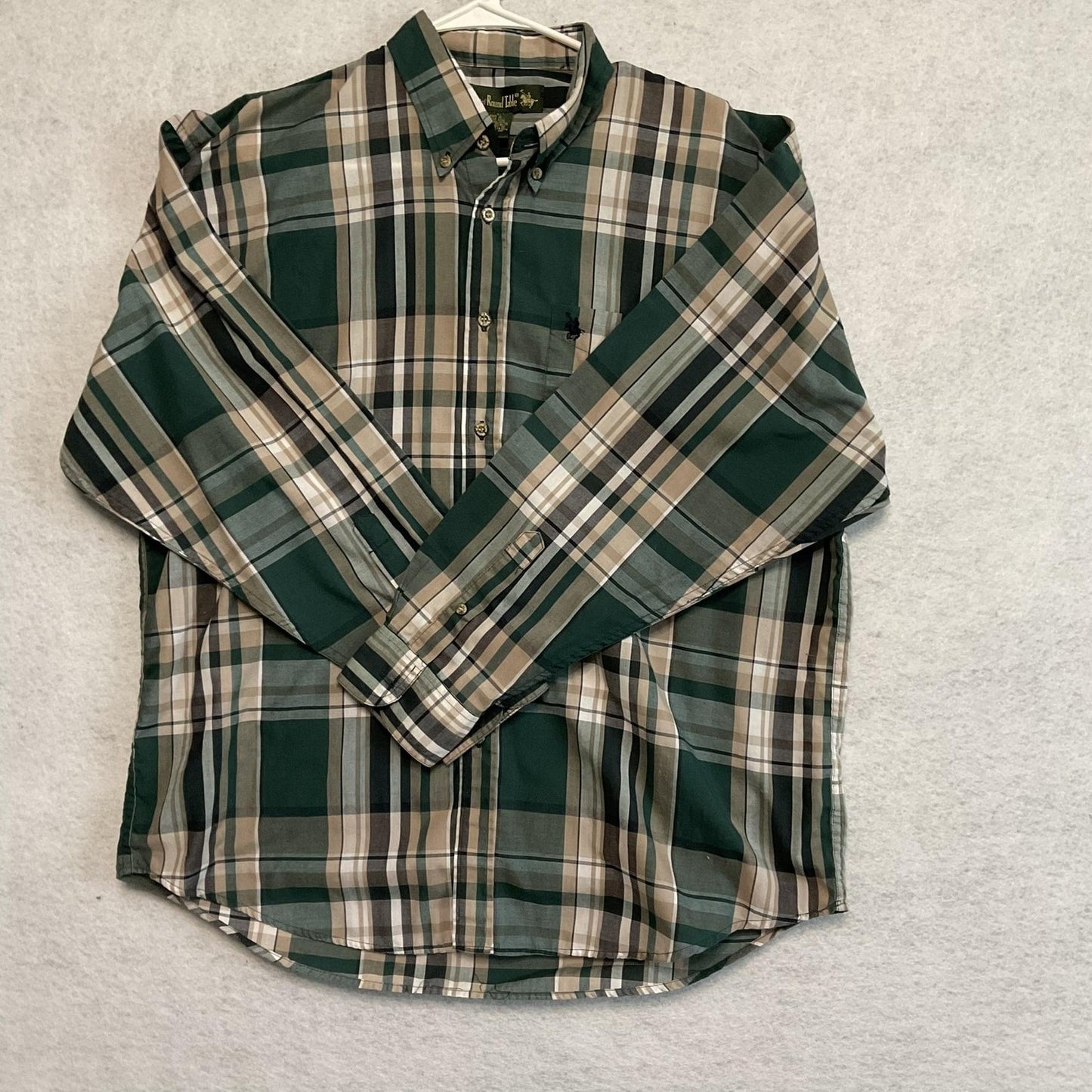 Knights Of Round Table Shirt Mens 2XL Green Plaid Button Down Long Sleeve Casual