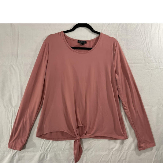 LOVEMOOD Shirt Womens Large Pink Tie Front Long Sleeve Crew Neck Stretch Top