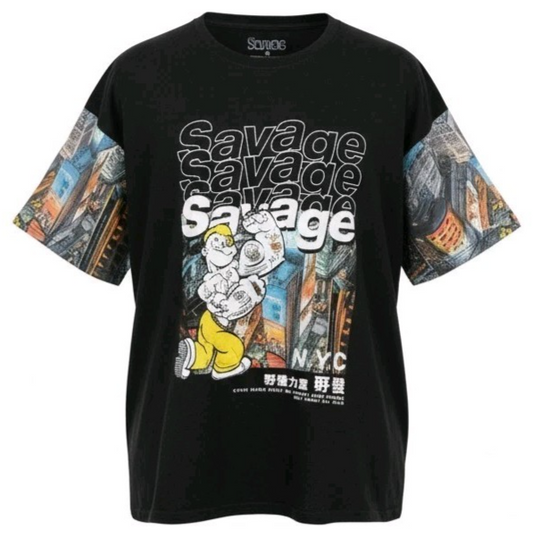 Popeye Shirt Mens 5XL Black Savage NYC Graphic Tee Big & Tall Cartoon Streetwear