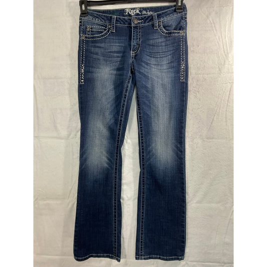 Rock 47 by Wrangler Bootcut Jeans Women 28x32 Dark Wash Rhinestone Western Denim