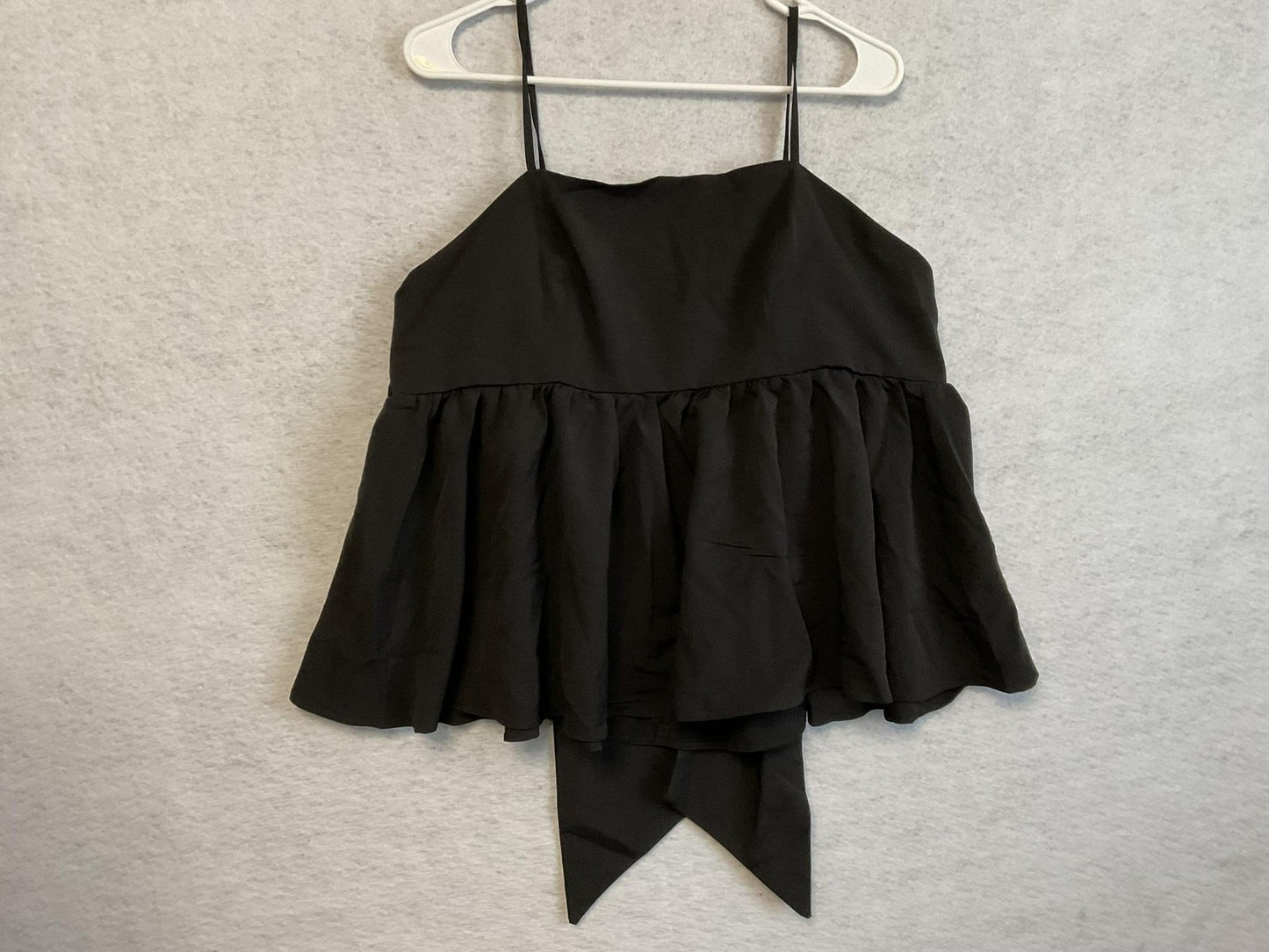 Bow Back Tank Top Womens Black Ruffle Peplum Adjustable Strap Dressy Camisole
