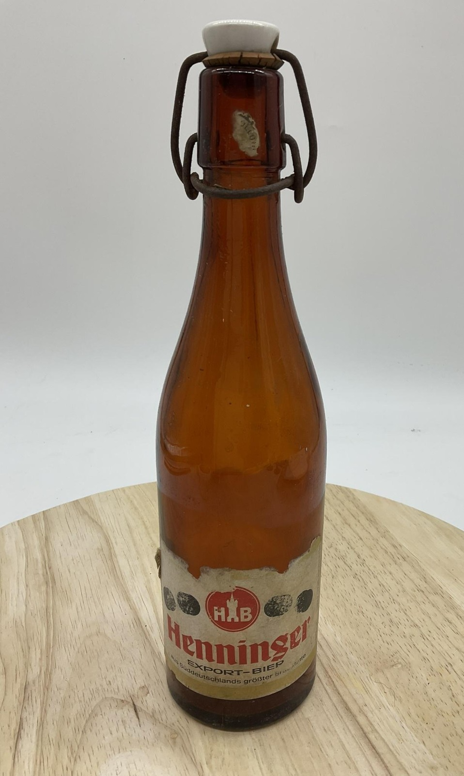 Vintage Henninger HB Export Bier Amber Swing Top Glass Beer Bottle Germany
