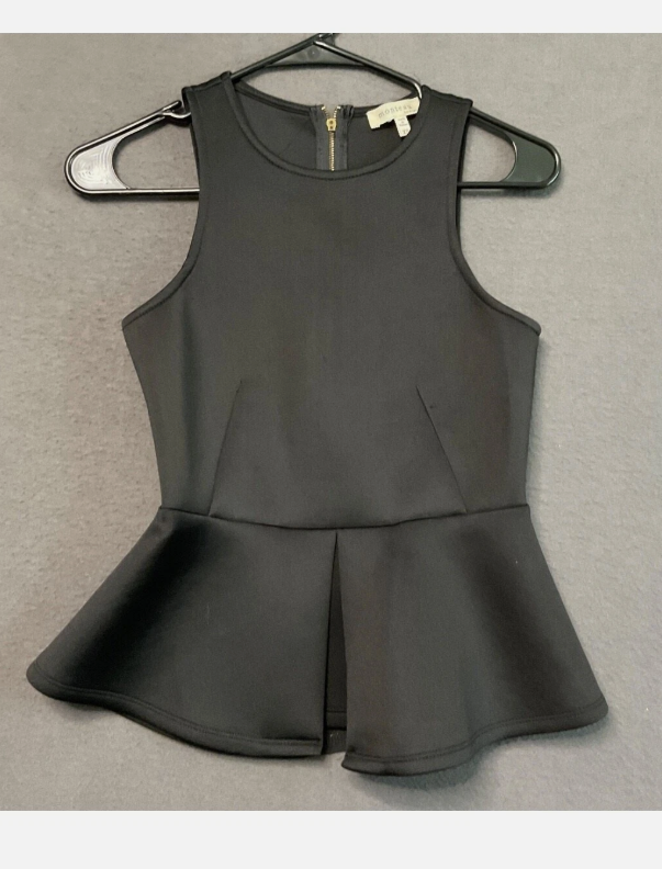 Monteau Top Womens XS Black Sleeveless Peplum Zip Back Fitted Blouse Shirt