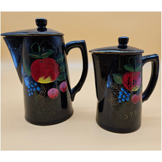 Vintage Ceramic Pancake Batter & Syrup Pitcher Set RETRO Hand-Painted Japan