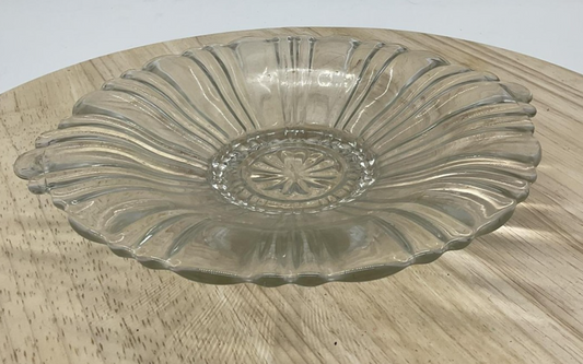 Clear Glass Flower Shaped Serving Bowl Decorative Fluted Edge Dish Centerpiece