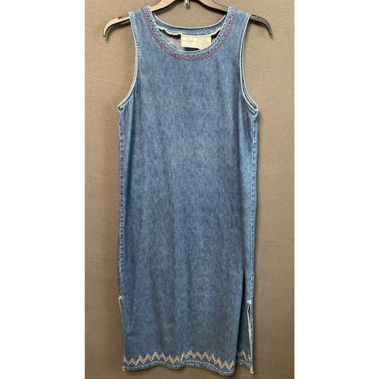 Retro Studio Ease Denim Dress 12 Boho Embroidered Sleeveless Long Cottagecore