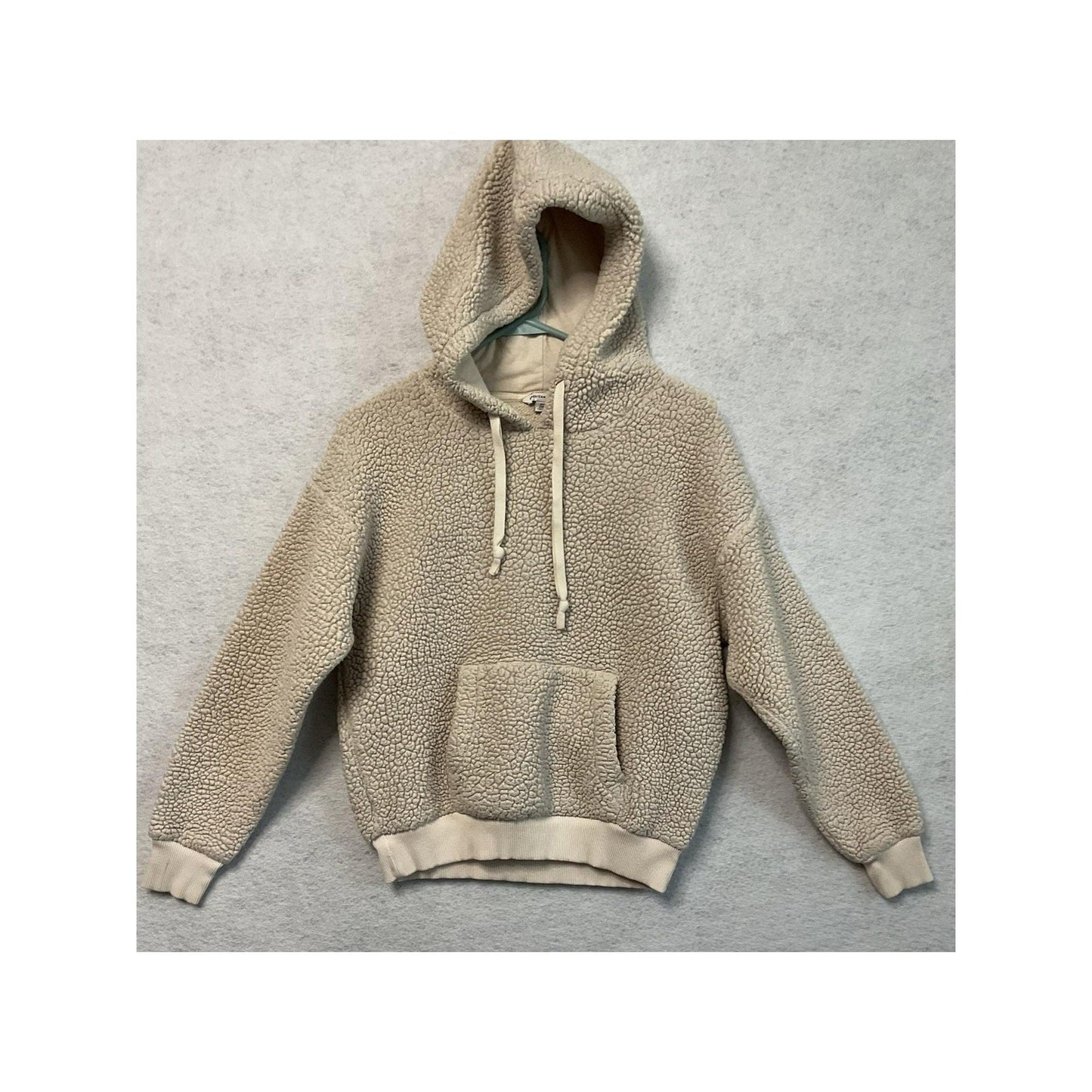 American Eagle Hoodie Sweatshirt Womens Small Beige Sherpa Fleece Pullover