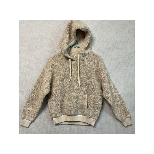 American Eagle Hoodie Sweatshirt Womens Small Beige Sherpa Fleece Pullover