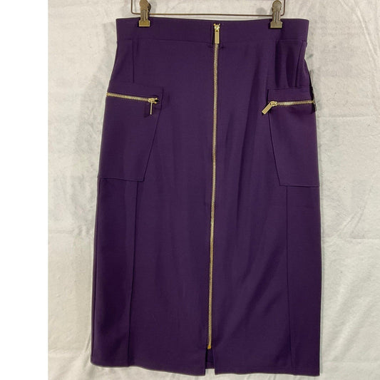 Olivia Blu Pencil Skirt Womens Large Purple Front Zip Cargo Midi 22785TECH New
