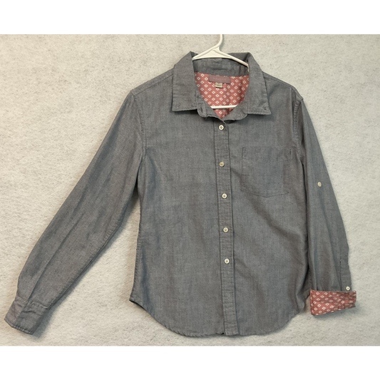 Harper Shirt Womens Small Gray Chambray Button Down Long Sleeve Roll Cuffs