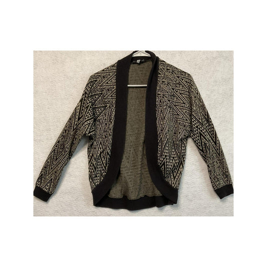 Charlotte Russe Sweater Womens Small Black Beige Open Front Cardigan Aztec Knit