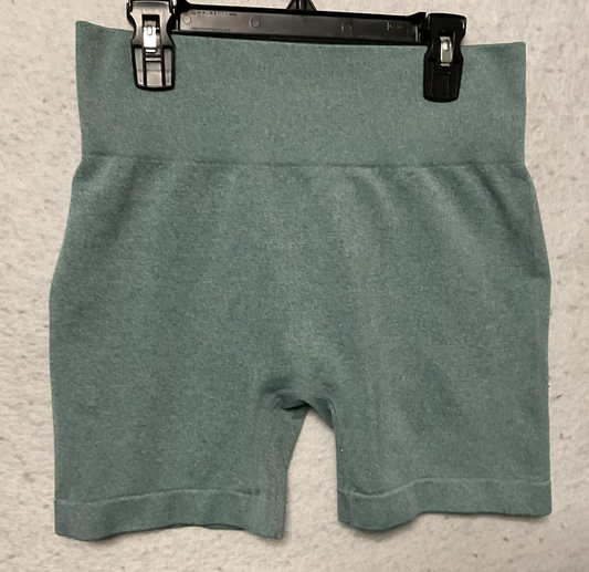 Biker Shorts Womens Large Green High Waist Ribbed Stretch Yoga Activewear