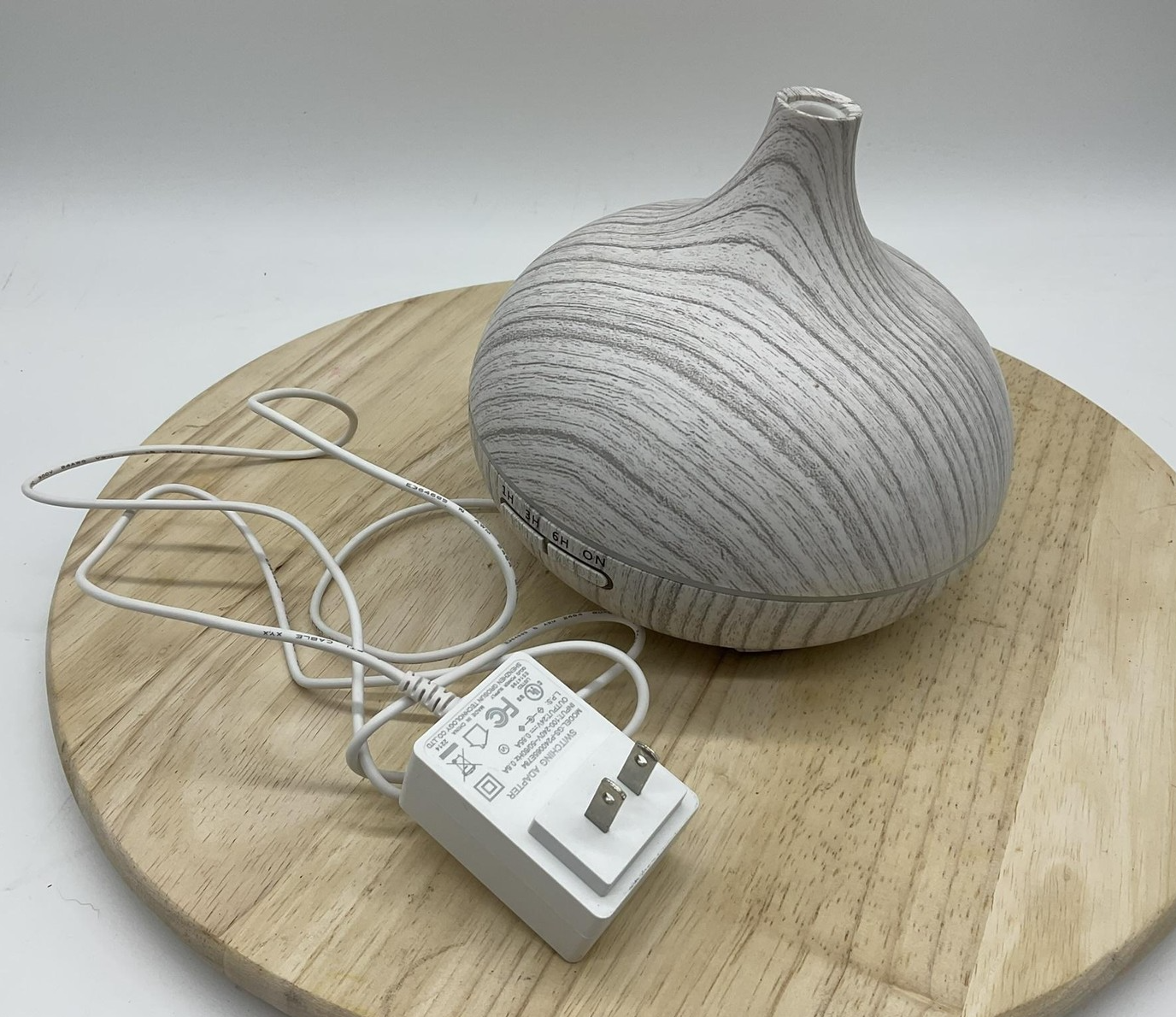 Ultrasonic Essential Oil Diffuser White Wood Grain 1H 3H 6H Timer W Adapter