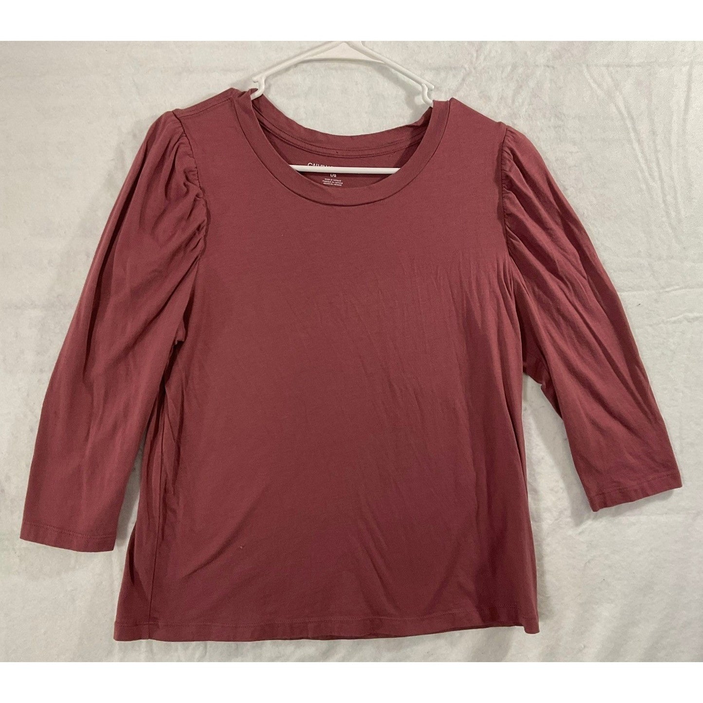 Calvin Klein Jeans Top Womens Large Mauve Puff Sleeve 3/4 Crew Neck Casual Shirt