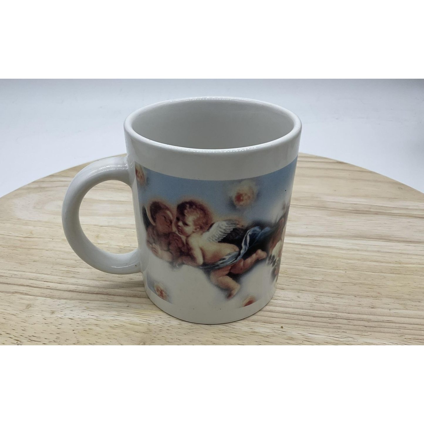 Cherub Angels Putti Ceramic Coffee Mug Cup Renaissance Art Clouds White VTG
