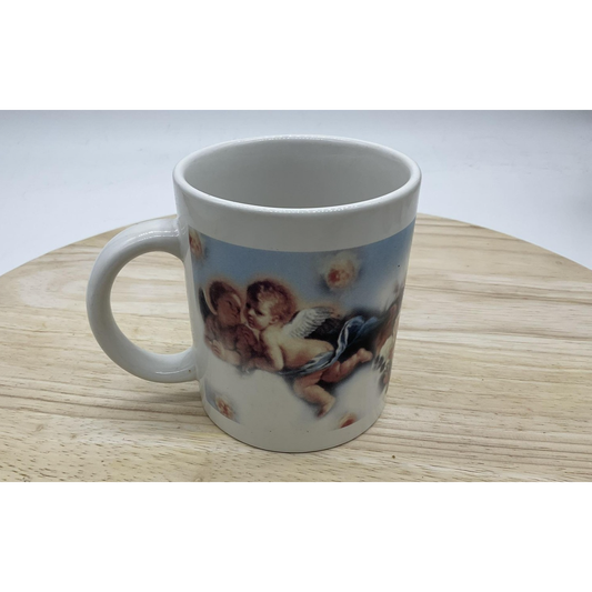 Cherub Angels Putti Ceramic Coffee Mug Cup Renaissance Art Clouds White VTG