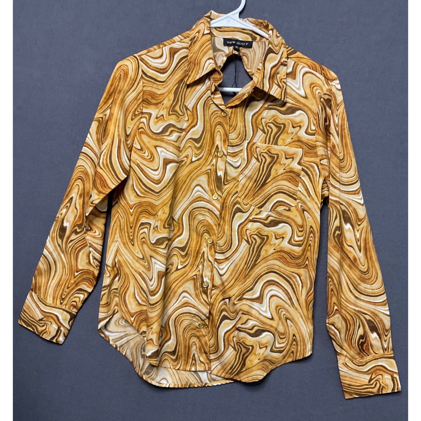 New Glory India Made Marble Swirl Pattern Blouse Small S Button Front Retro