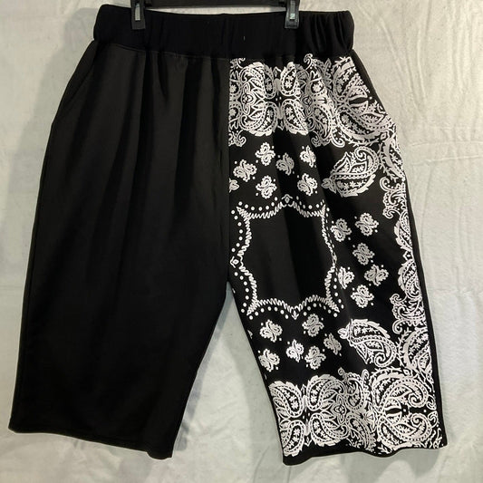 Shred Crowd Bandana Paisley Split Shorts Men 5X Black White Streetwear XN55-72BK