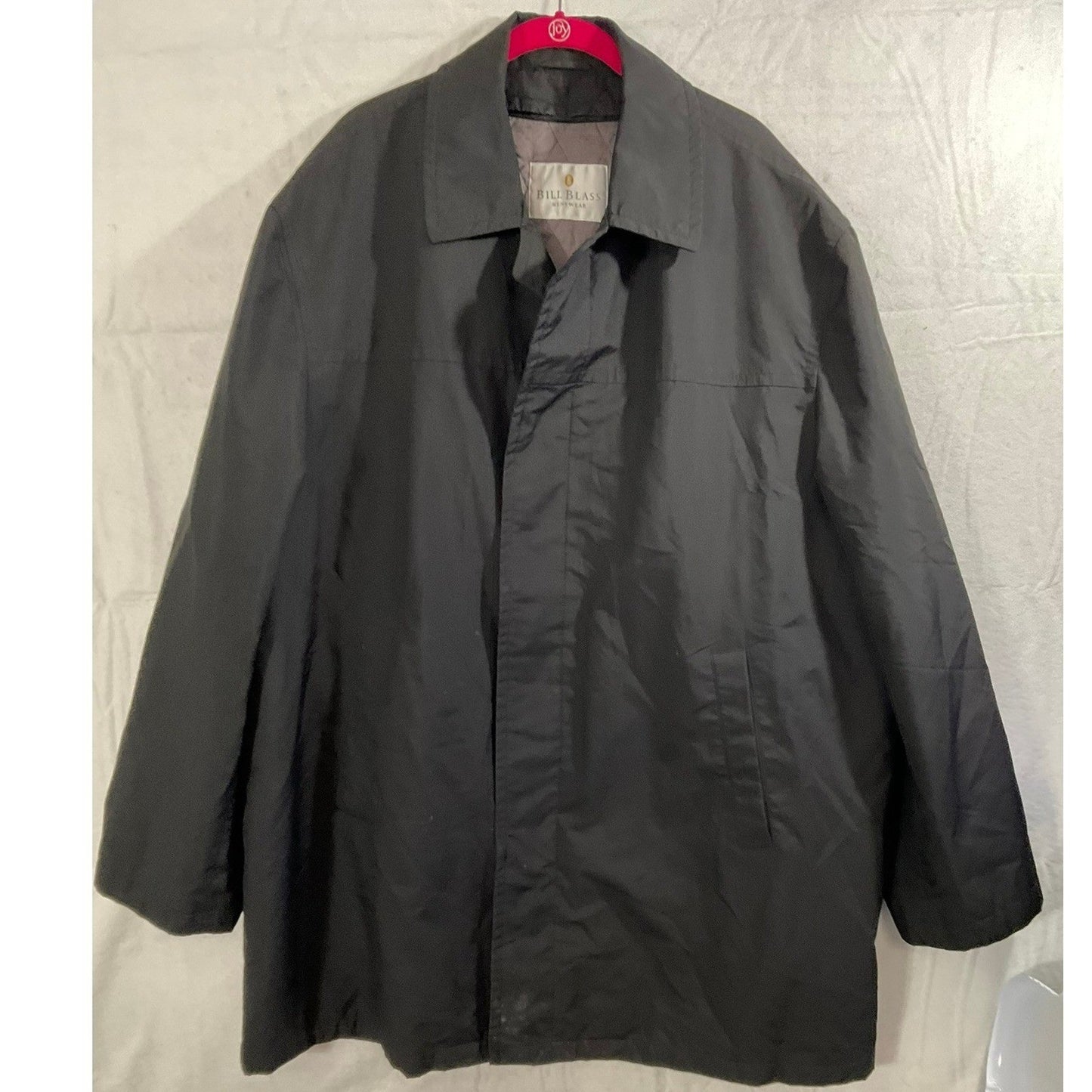 Bill Blass Car Coat Mens 2XL Black Quilted Lining Concealed Button Trench Jacket