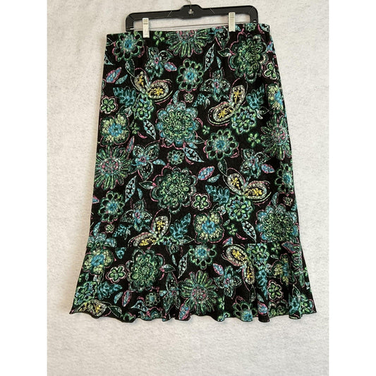 VTG Choices Skirt Women Petite XL Multicolor Floral Long Knit Ruffle Hem Pull On