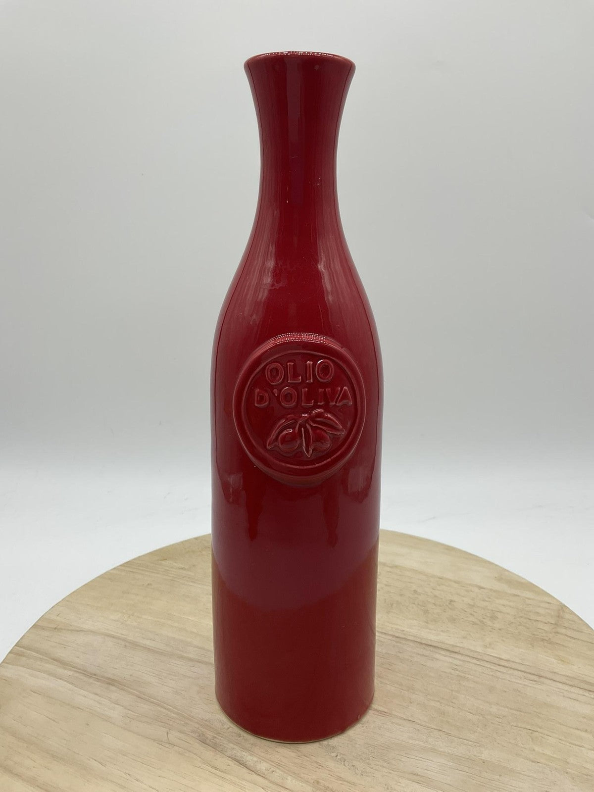 Crate & Barrel Red Ceramic Olive Oil Bottle Cruet Made Italy Kitchen Decor