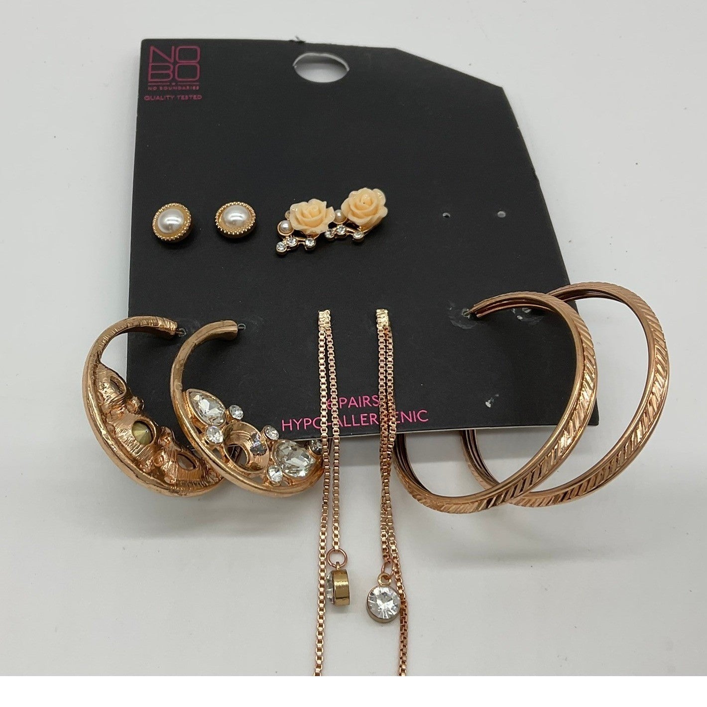 No Boundaries Earring Set Womens Rose Gold 5 Pairs Floral Hoop Dangle Jewelry