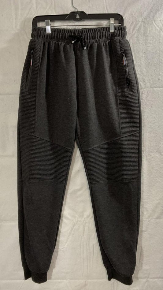 Pants Mens XL Gray Fleece Joggers Sweatpants Zip Pockets Drawstring Cuffed Moto