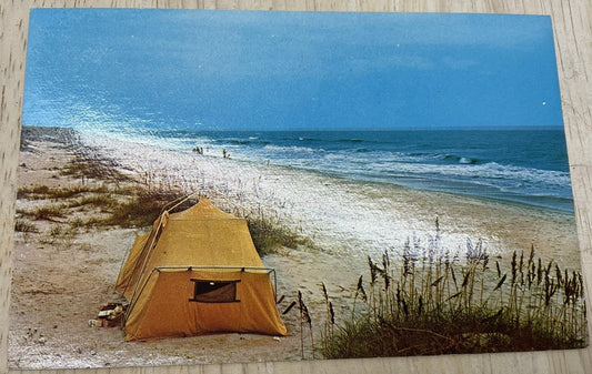 Vintage Camping Topsail Island NC Color Postcard Helen M Tatum Unposted 5.5x3.5