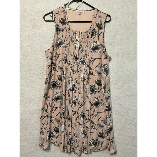 DR2 Dress Womens Medium Floral Sleeveless Pleated Lined Button Front Polyester
