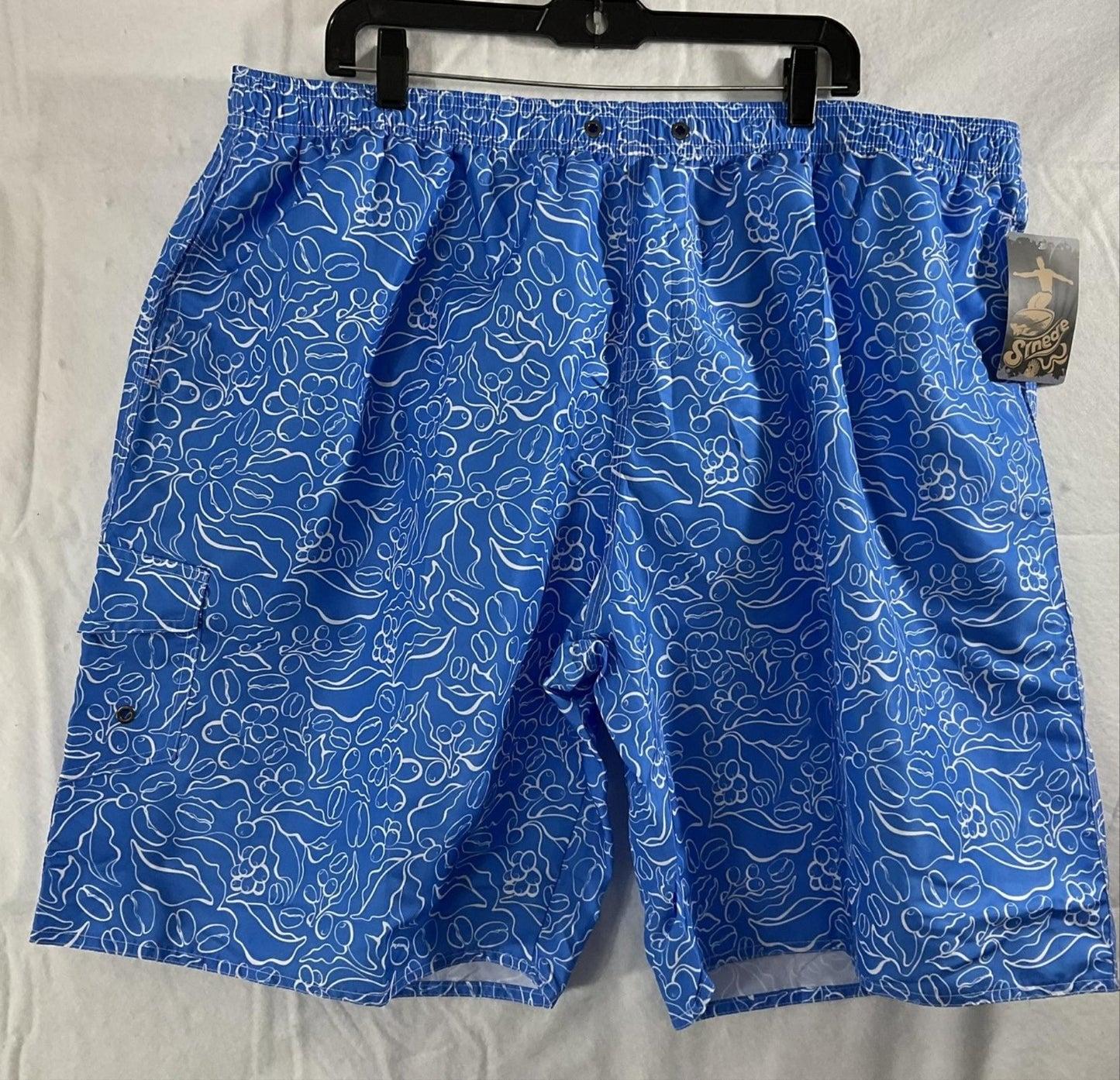 Smede Swim Trunks Mens 3XL Blue Tropical Floral Elastic Waist Mesh Pockets