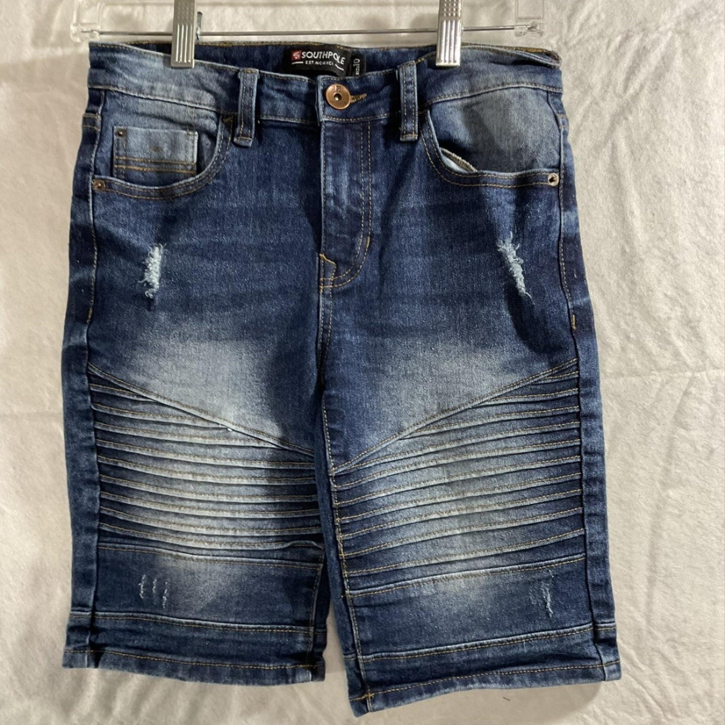 Southpole Shorts Boys 10 Blue Denim Biker Moto Stretch Distressed Summer Casual