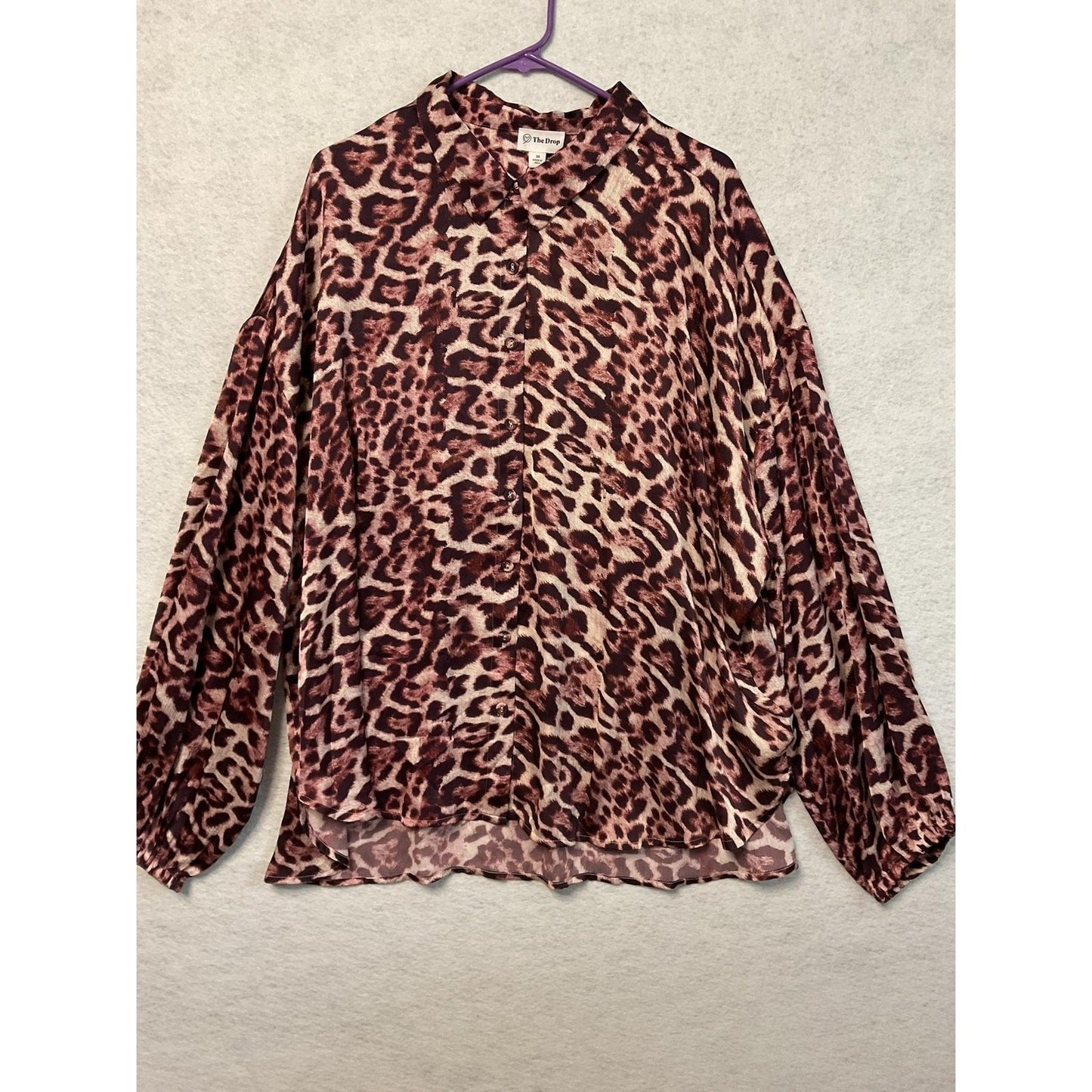 The Drop Blouse Womens 3X Leopard Animal Print Sheer Long Sleeve Button Shirt