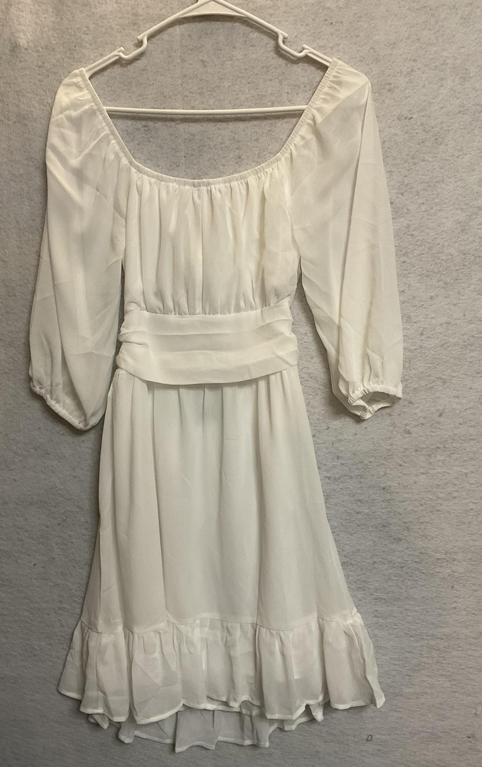 Dokotoo Dress Womens Small White Puff Sleeve Ruffle Boho Fit Flare New