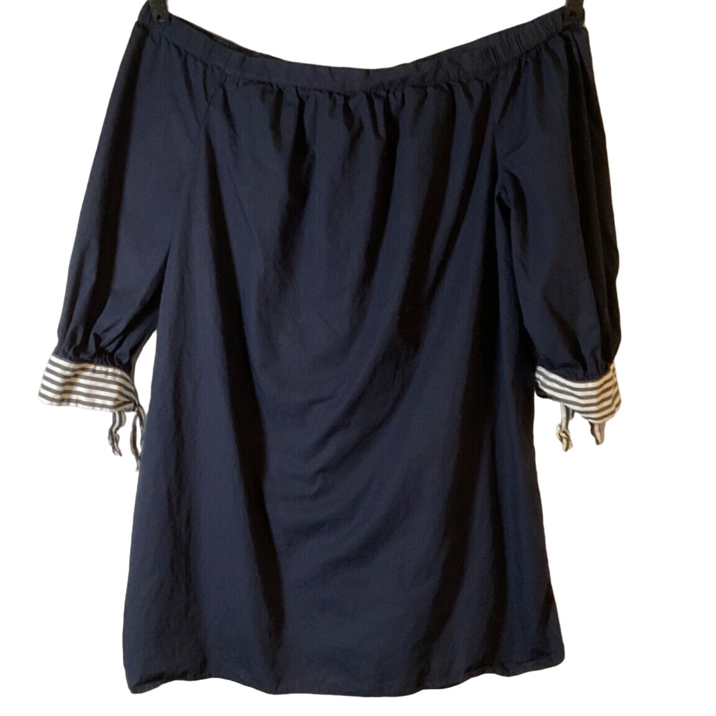 Crown & Ivy Off Shoulder Mini Dress/Top L, Blue, 3/4 Tie Sleeves, Sexy Sailor