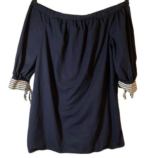 Crown & Ivy Off Shoulder Mini Dress/Top L, Blue, 3/4 Tie Sleeves, Sexy Sailor