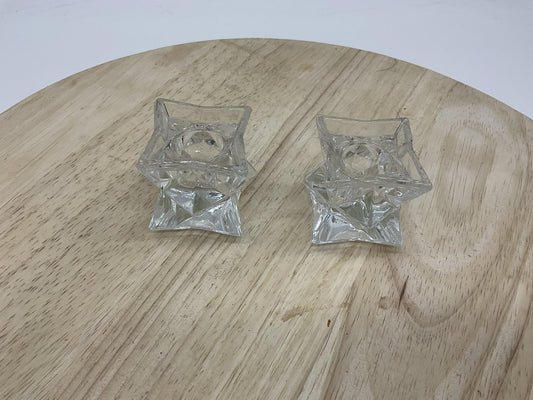 Clear Lead Crystal Candlestick Holders Set Of 2 Taper Candle USA Decor Tabletop