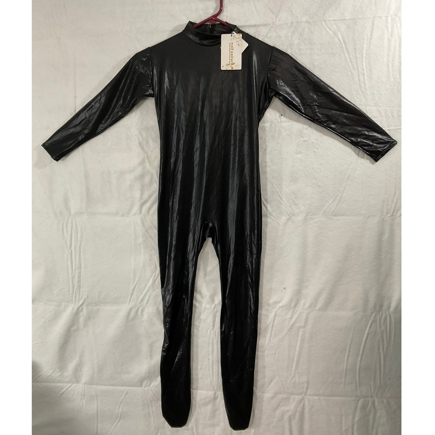 Wolf Unitard Bodysuit Youth Small Black Metallic Shiny Footed Dance Cosplay NWT