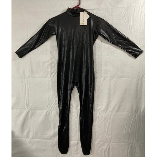 Wolf Unitard Bodysuit Youth Small Black Metallic Shiny Footed Dance Cosplay NWT