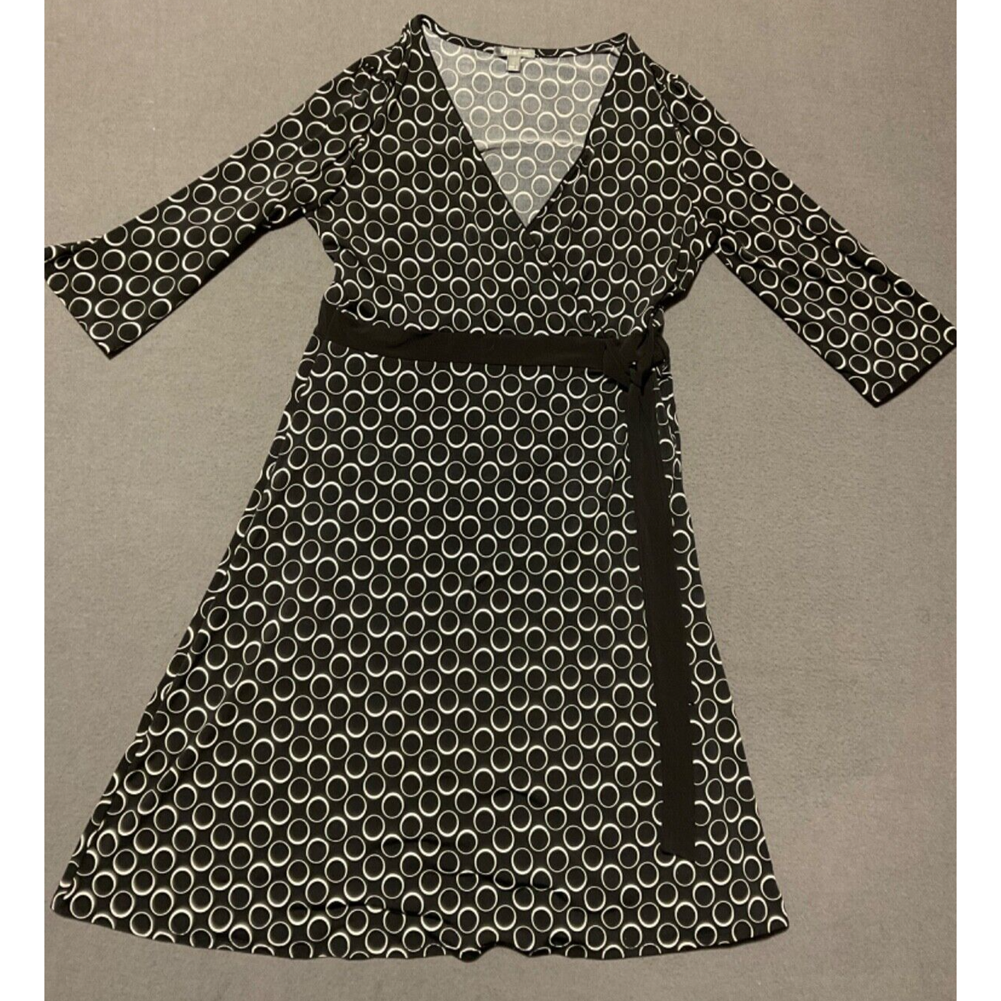 Apt. 9 Women's Black & White Geometric Faux Wrap Dress Size L Stretch Business