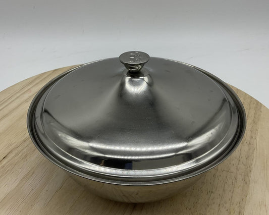 Vintage Stainless Steel Serving Bowl With Lid Silver Kitchen Decor Tabletop
