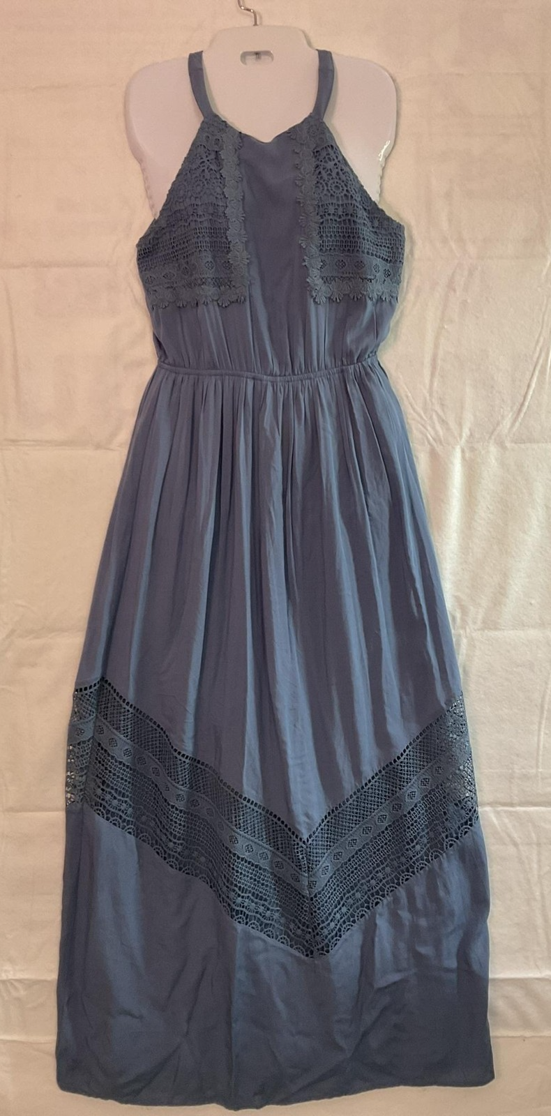 Altar'd State Dress Womens Medium Blue Crochet Halter Maxi Boho Sundress Wedding