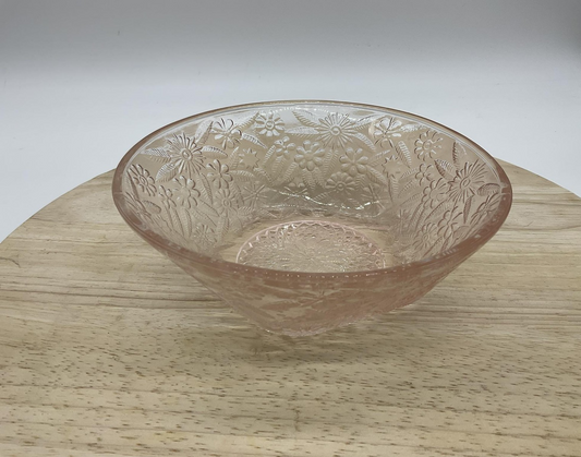 Vintage Pink Depression Glass Serving Bowl Floral Pressed Pattern Unmarked Decor