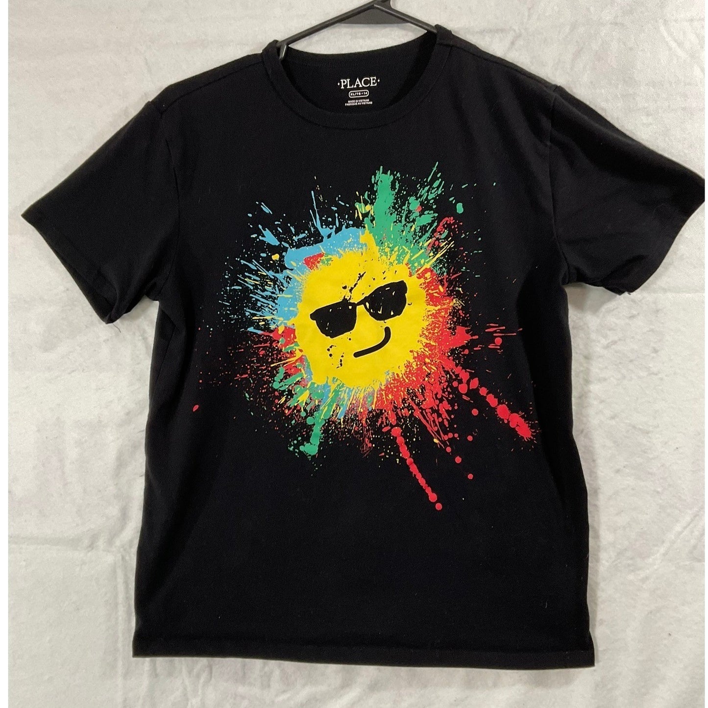 The Childrens Place Graphic Tee Boys XL 14 Black Sun Paint Splatter T-Shirt