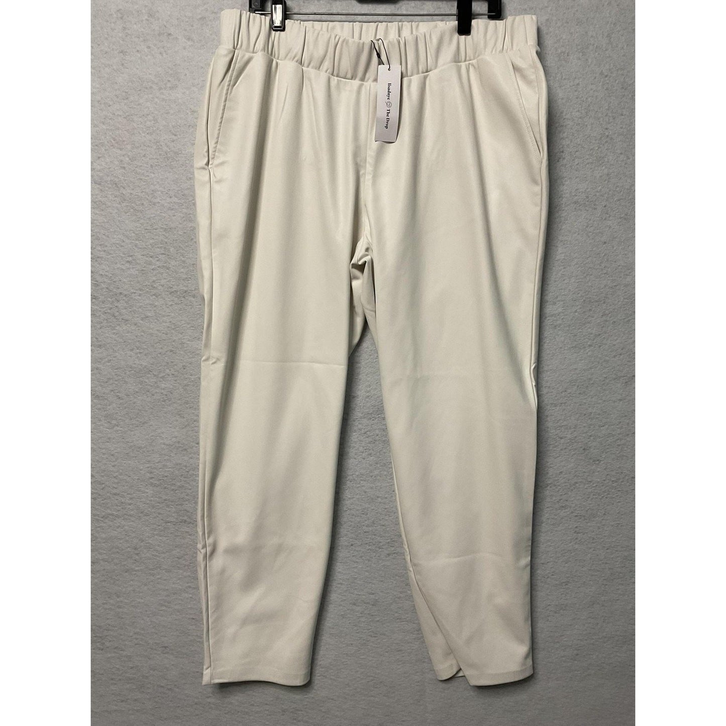 Lisadnyc The Drop Pants Womens 2XL Cream Faux Leather Pull On High Rise Pockets
