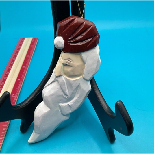 Retro Santa Head Christmas Tree Ornament - Wood, 5 Inches, Vintage