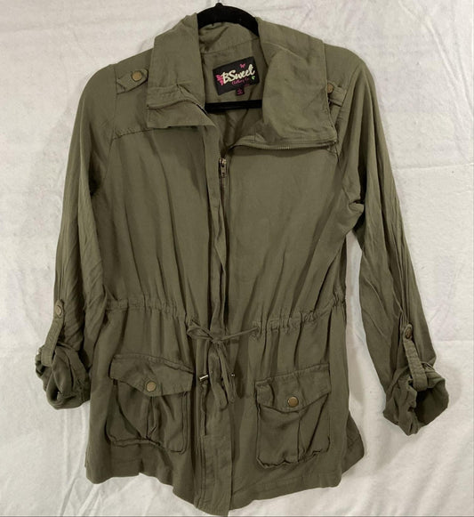 BSweet Jacket Juniors Large Green Anorak Lightweight Zip Drawstring Pockets
