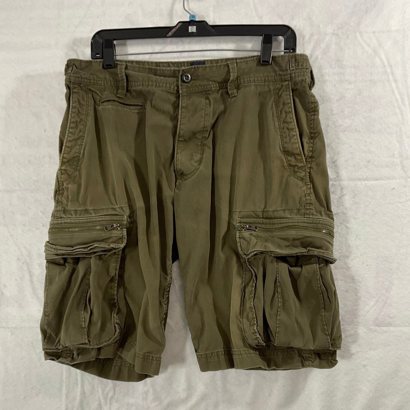 Cargo Shorts Mens 32 Olive Green Multi Pocket Zipper Accent Utility Outdoor