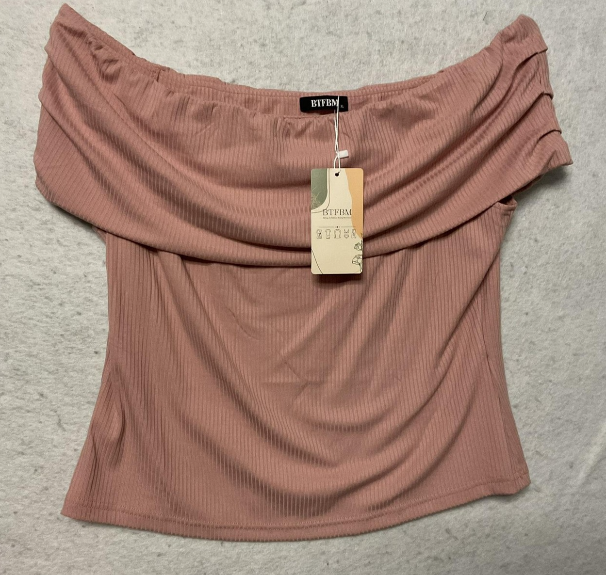 BTFBM Blouse Womens XL Pink Off Shoulder Ribbed Knit Cropped Stretch Top